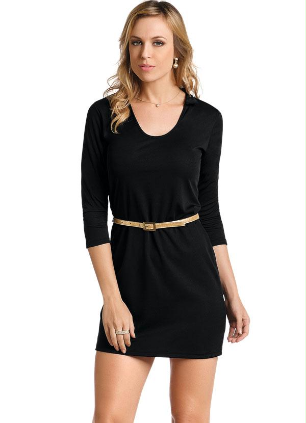 Outlet - Vestido Curto Manga 3/4 Preto
