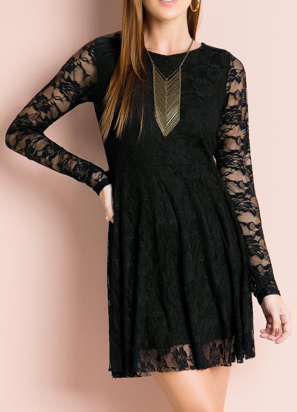 Quintess - Vestido de Renda Preto 3