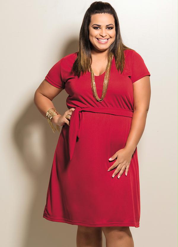 Marguerite - Vestido Decotado Plus Size Vermelho