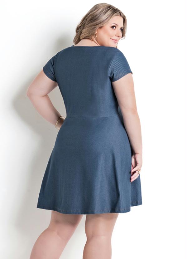 Marguerite - Vestido Decote Redondo Azul Plus Size 2