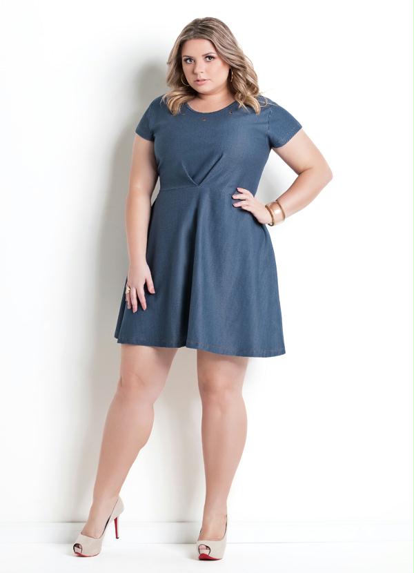 Marguerite - Vestido Decote Redondo Azul Plus Size 3