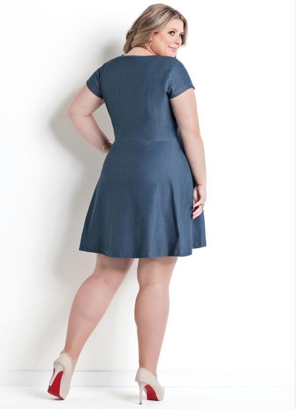 Marguerite - Vestido Decote Redondo Azul Plus Size 4