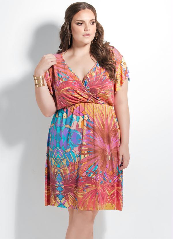 Quintess - Vestido Decote Transpassado Estampado