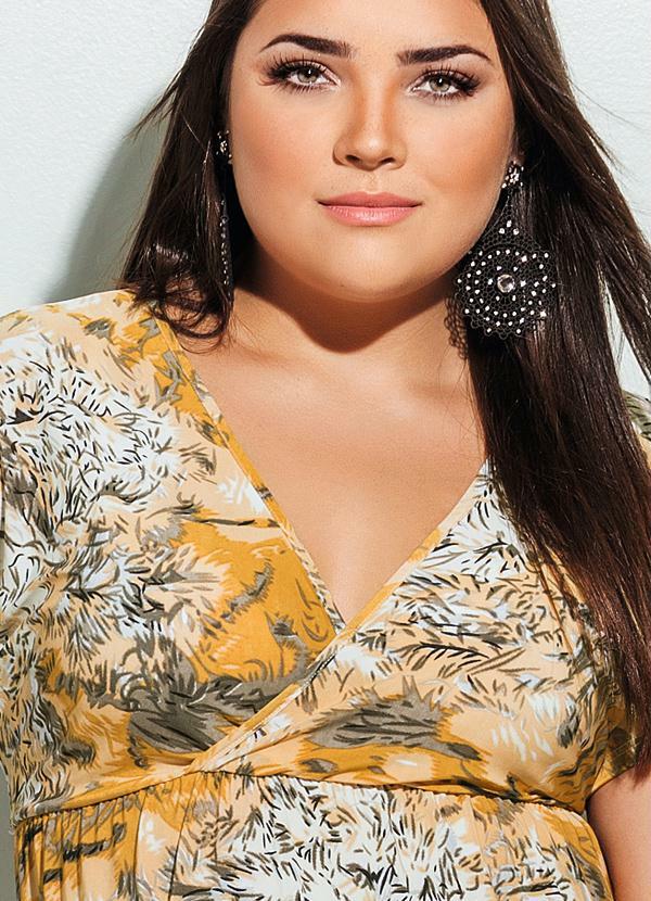 Quintess - Vestido Decote V Plu Size Estampado 3