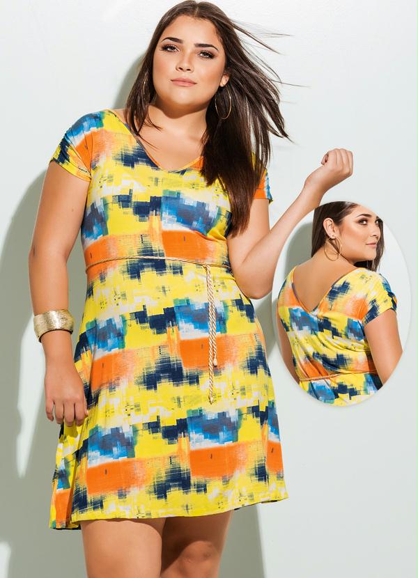 Quintess - Vestido Decote V Plus Size Estampado