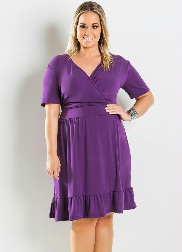 Vestido Detalhe Babado Roxo Plus Size Marguerite