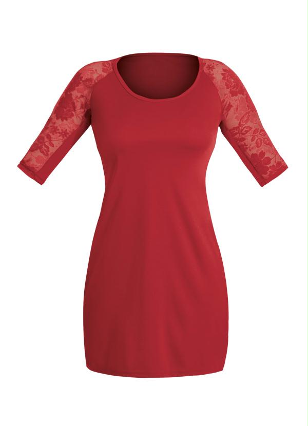 Outlet - Vestido Detalhe na Manga Renda Vermelho 6