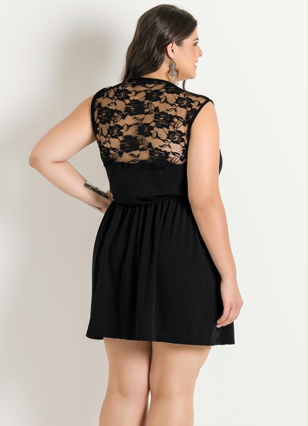 Marguerite - Vestido Detalhe Renda Preto Plus Size 2
