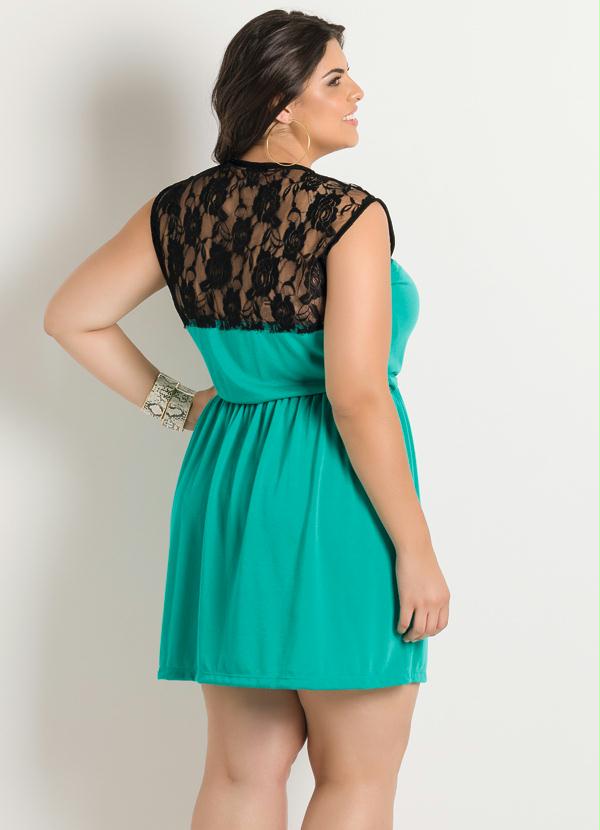 Marguerite - Vestido Detalhe Renda Verde Turquesa Plus Size 2