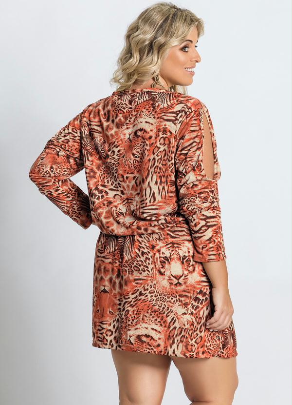 Marguerite - Vestido Detalhe Vazado Estampa Onça Plus Size 2