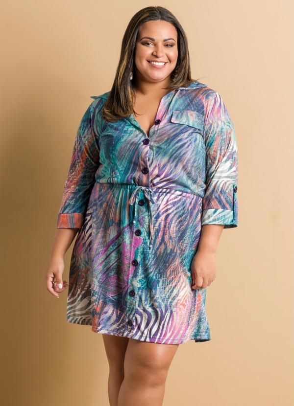 Marguerite - Vestido Estampa Abstrato Manga 7/8 Plus Size