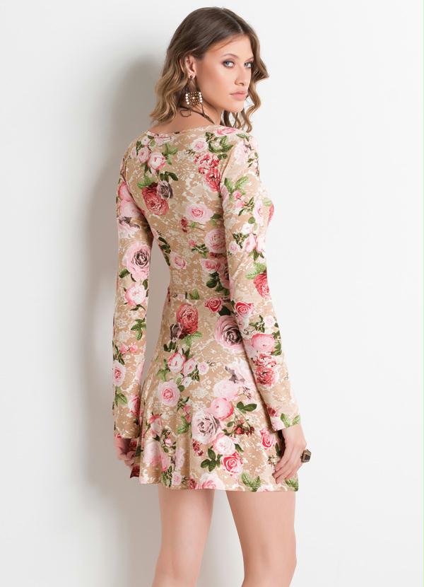 Quintess - Vestido Estampa de Rosas Manga Longa 2