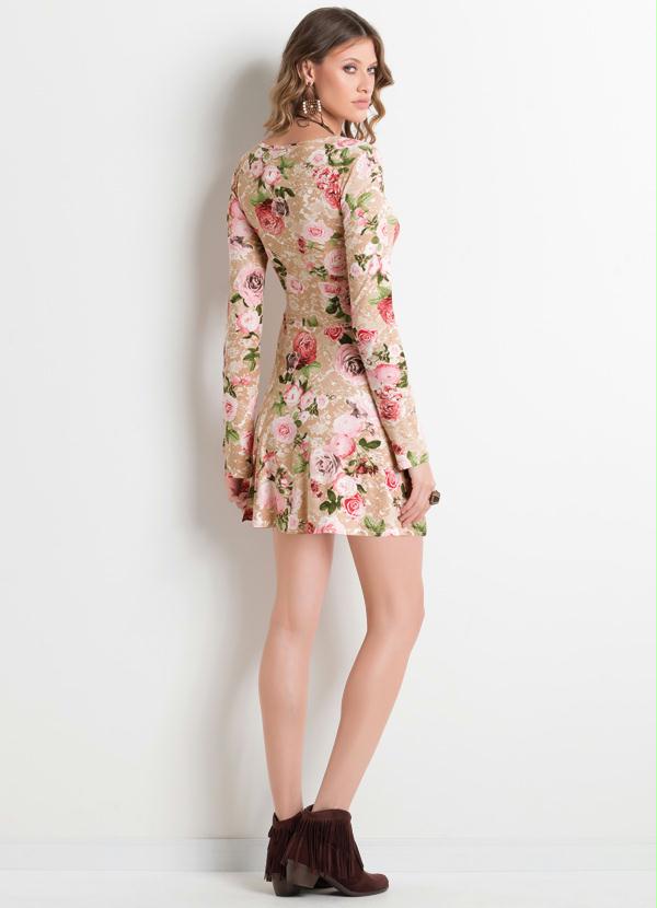Quintess - Vestido Estampa de Rosas Manga Longa 5