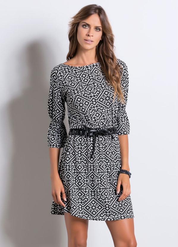 Quintess - Vestido Estampa Geométrica Mangas 3/4 2