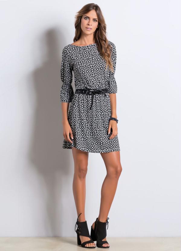Quintess - Vestido Estampa Geométrica Mangas 3/4 5