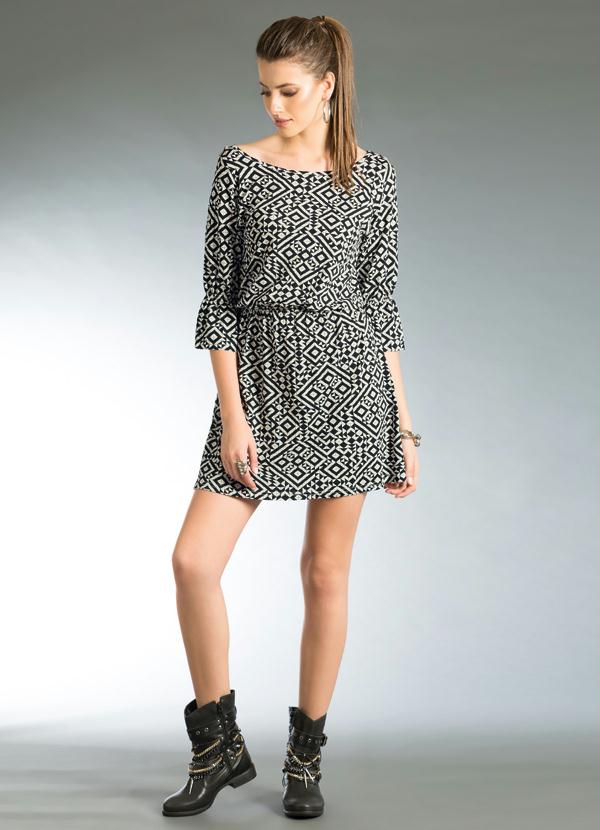 Quintess - Vestido Estampa Geométrica Mangas 3/4 6