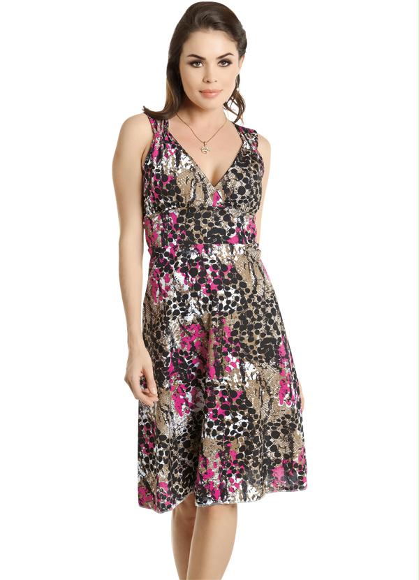 Outlet - Vestido Estampado com Decote V