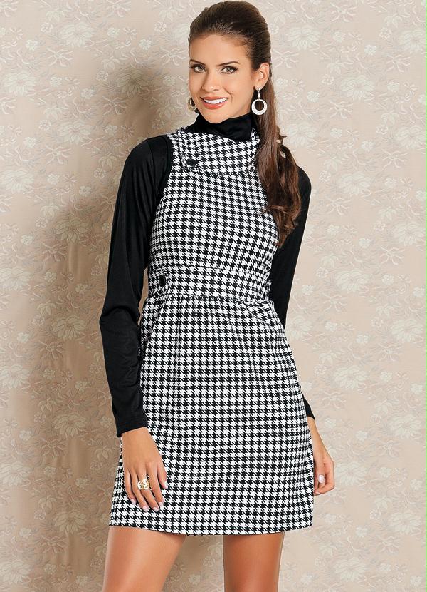 Outlet - Vestido Estampado com Gola Dobrada