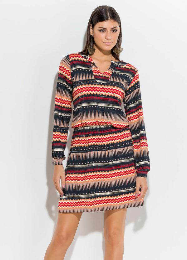 Quintess - Vestido Étnico Manga Longa