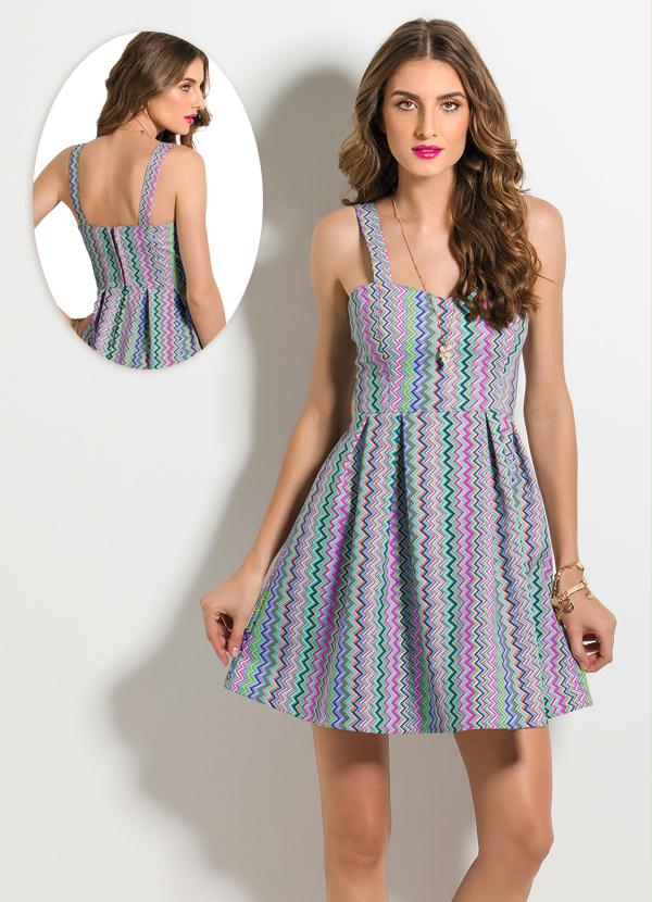 Quintess - Vestido Evasê Estampa Zig Zag