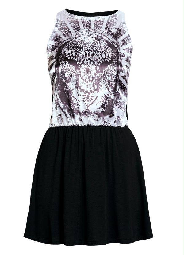 Quintess - Vestido Godê Preto e Cetim Estampado 5