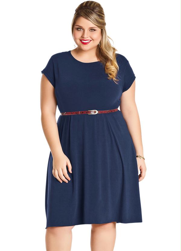 Marguerite - Vestido Liso Marinho Manga Curta