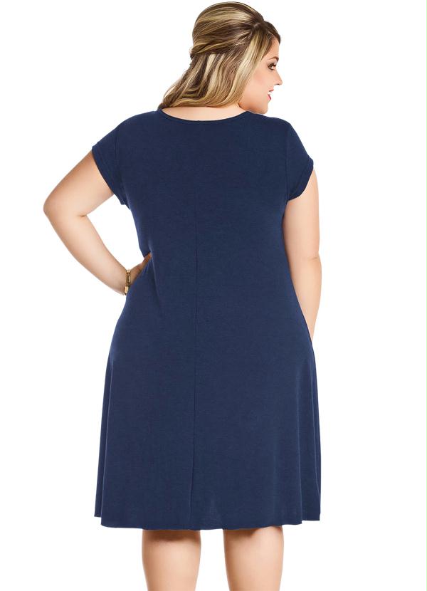 Marguerite - Vestido Liso Marinho Manga Curta 2