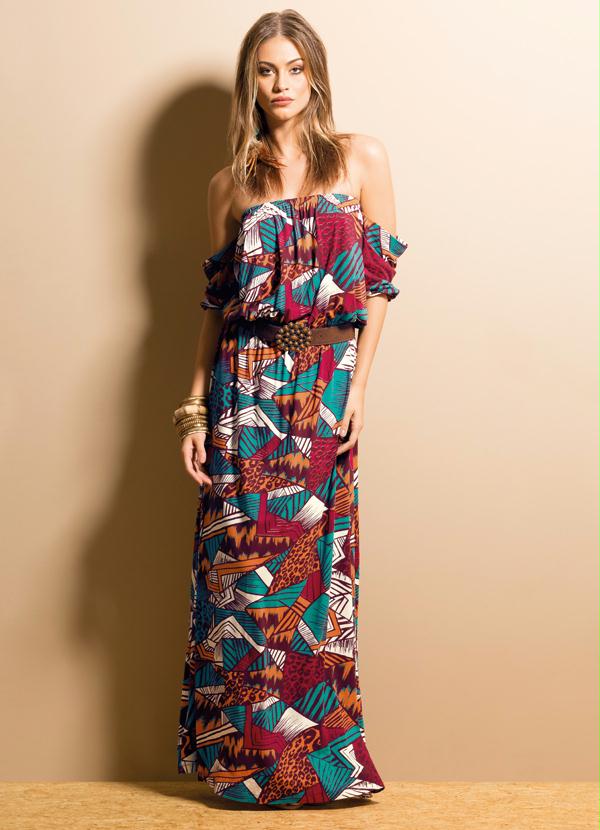 Quintess - Vestido Longo Ciganinha Mix Animal Print