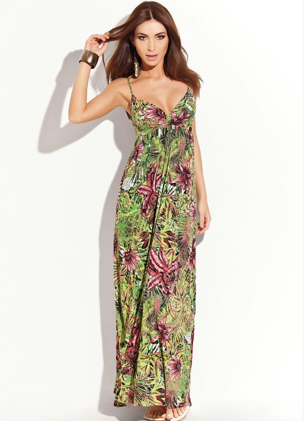 Quintess - Vestido Longo com Estampa Tropical