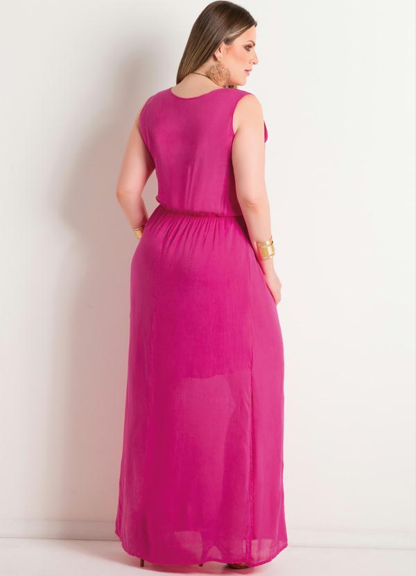 Quintess - Vestido Longo com Fenda Pink Plus Size 2