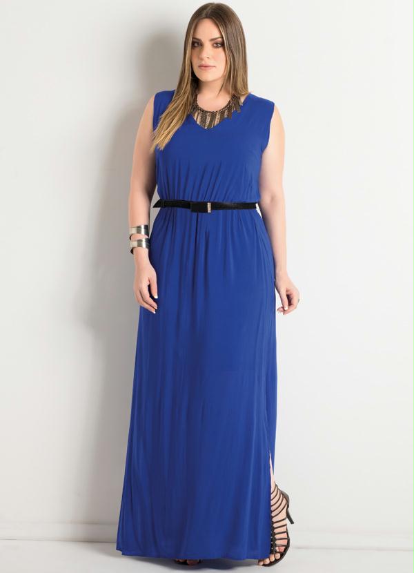 Quintess - Vestido Longo com Fenda Royal Plus Size