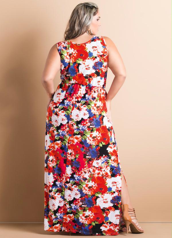 Quintess - Vestido Longo com Fendas Floral Plus Size 2