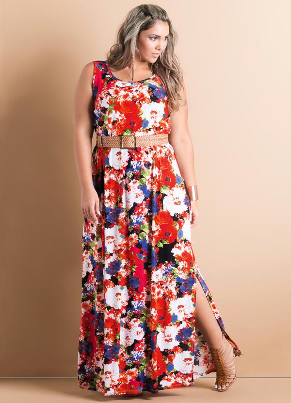 Quintess - Vestido Longo com Fendas Floral Plus Size 3