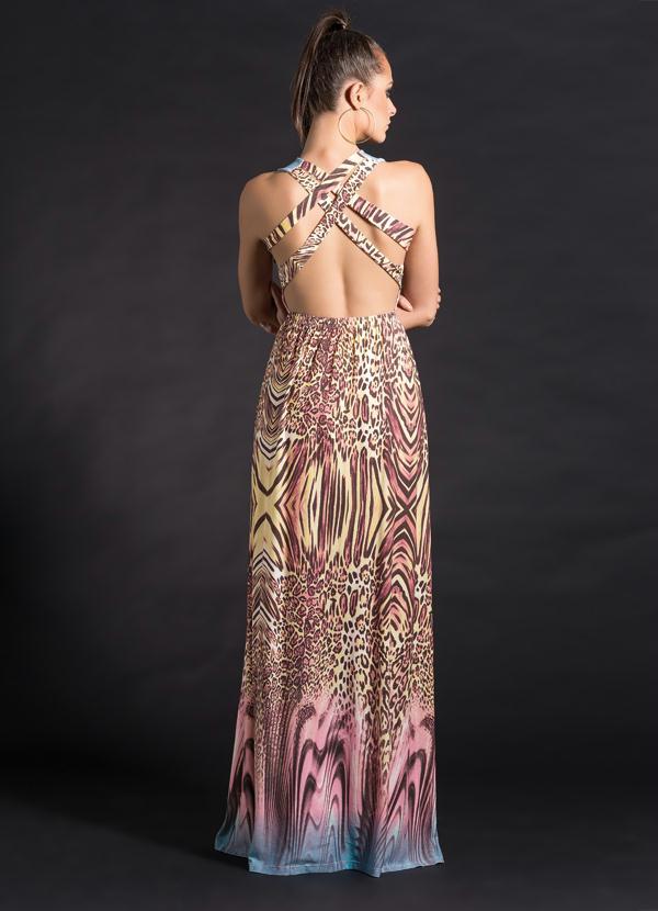 Quintess - Vestido Longo Decote Profundo Costas Estampado 2