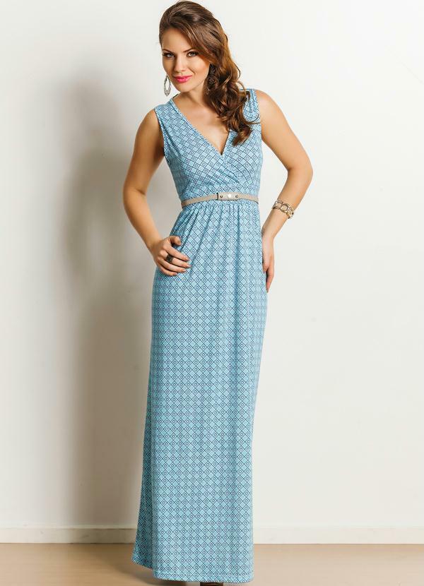 Outlet - Vestido Longo Estampa Azulejo