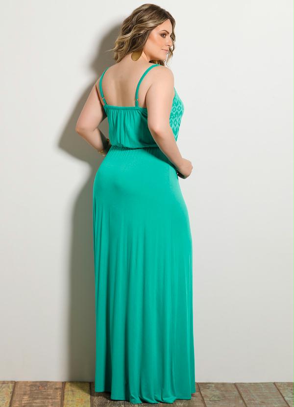 Quintess - Vestido Longo Fenda Turquesa Plus Size 2