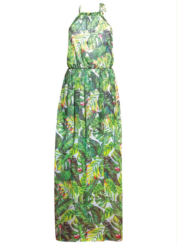 Quintess - Vestido Longo Folhagens com Leve Transparência 5
