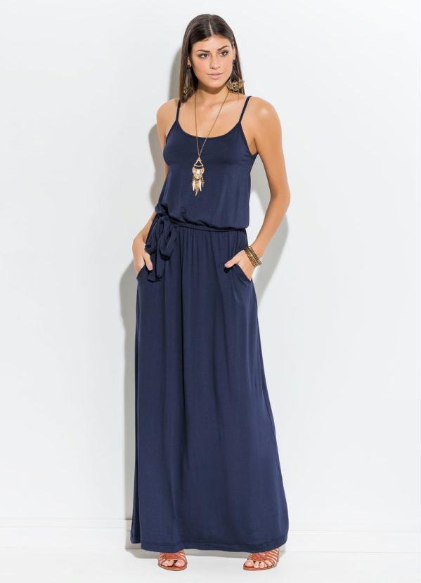 Quintess - Vestido Longo Marinho com Alças Quintess
