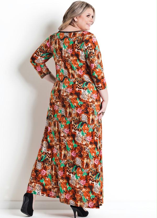 Marguerite - Vestido Longo Mix Estampa Manga 7/8  Plus Size 2
