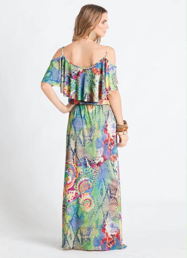 Quintess - Vestido Longo Ombros Vazado Estampa Psicodélica 3