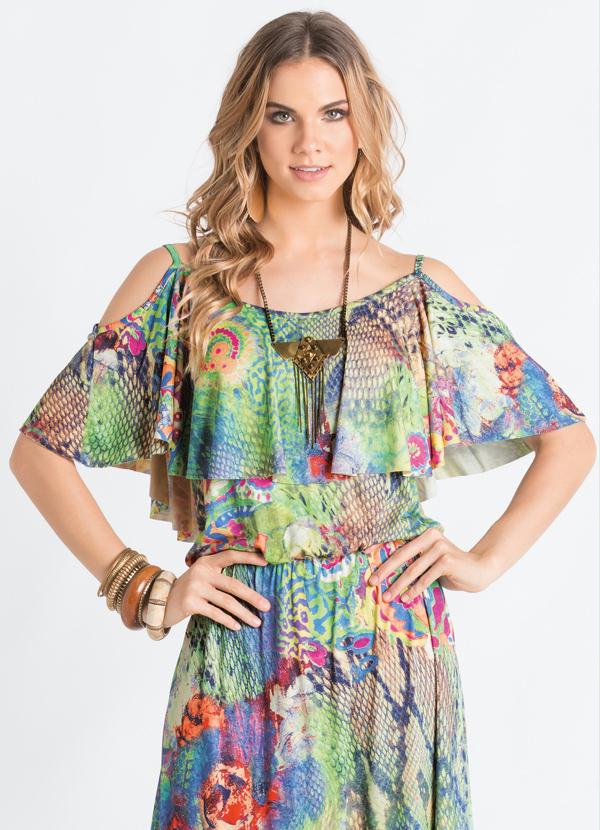 Quintess - Vestido Longo Ombros Vazado Estampa Psicodélica 4