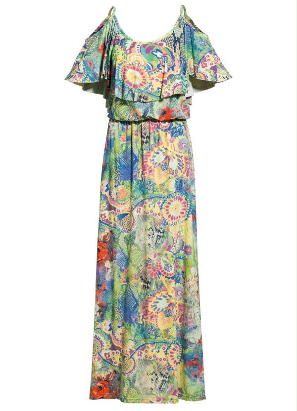 Quintess - Vestido Longo Ombros Vazado Estampa Psicodélica 7