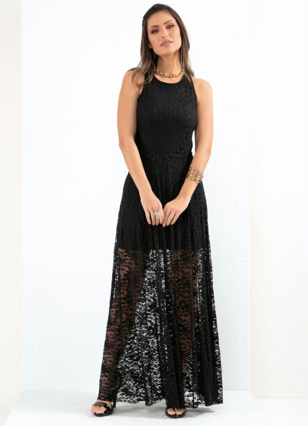 vestido longo preto de renda