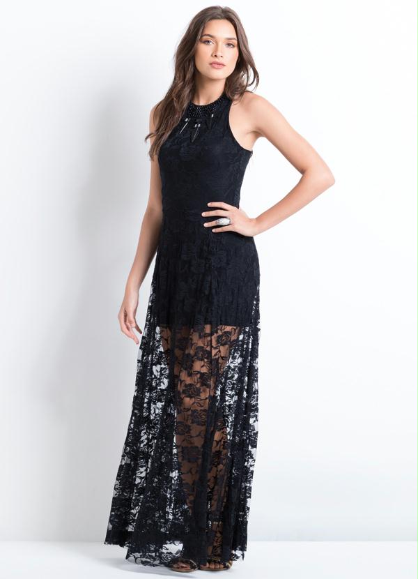 vestido longo preto transparente