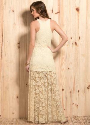 vestido longo bege de renda