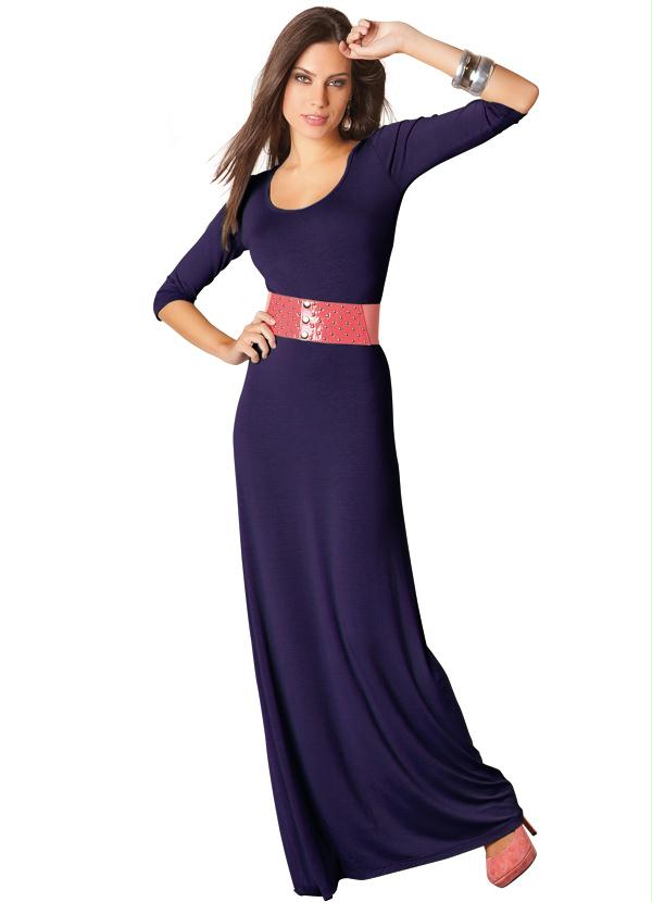 Quintess - Vestido Longo Roxo com Manga 3/4
