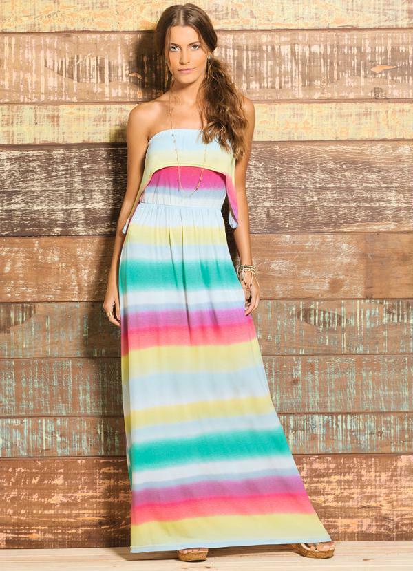 Quintess - Vestido Longo Tomara que Caia Listrado