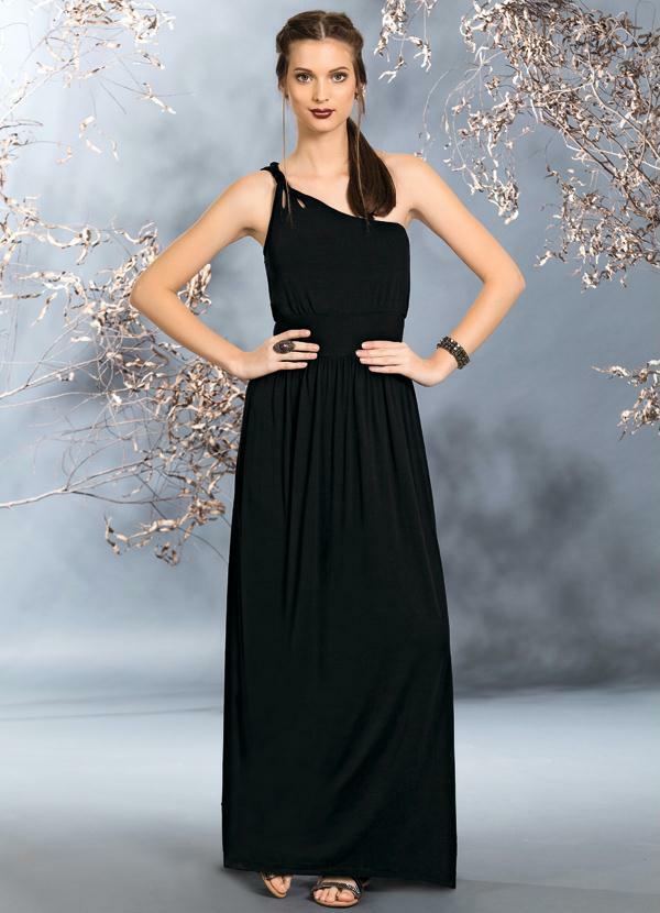 Quintess - Vestido Longo um Ombro Só Preto 5