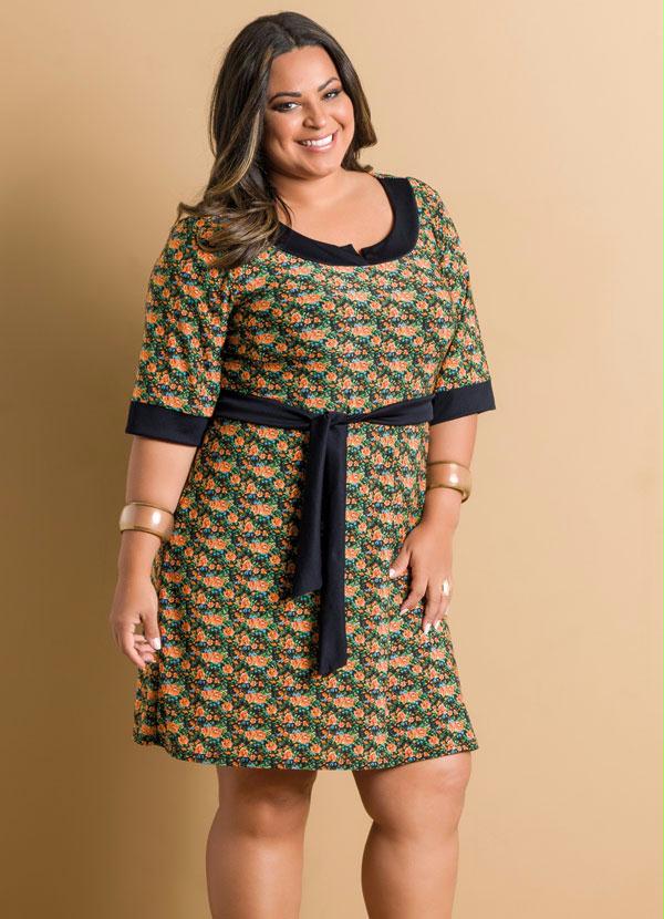 Vestido Manga 3 4 Floral Plus Size Marguerite