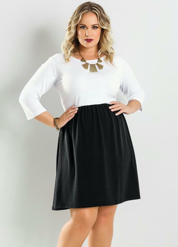 Marguerite - Vestido Manga Longa Branco e Preto Plus Size